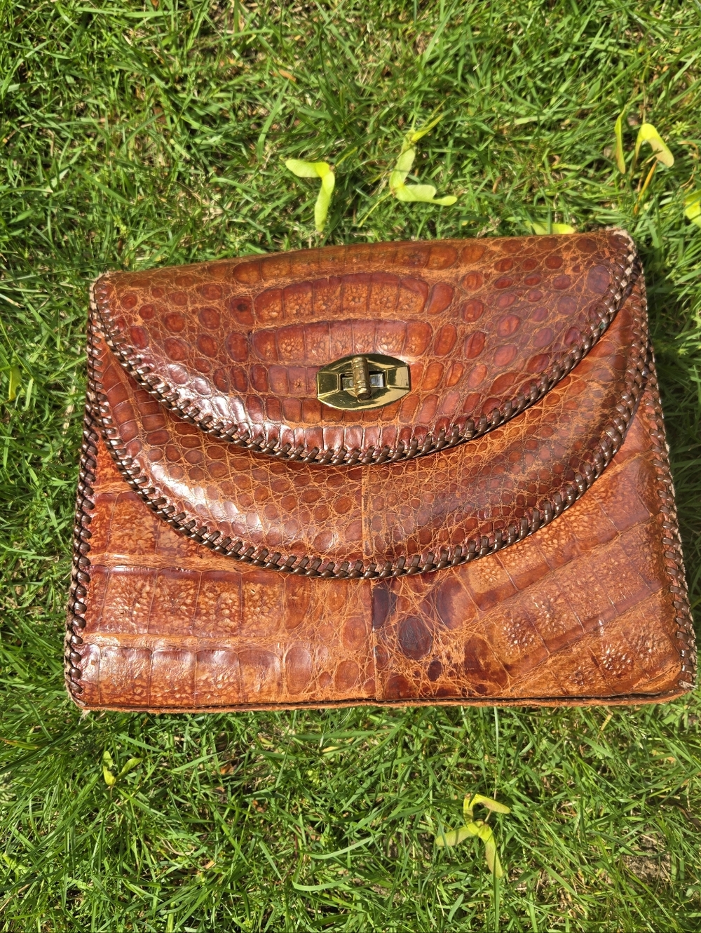 Vintage 60s Alligator Leather Hand Bag Clutch Purse